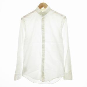 マオカラーシャツ カジュアル 比翼ボタン 長袖 38/15 S-M 白 ホワイト