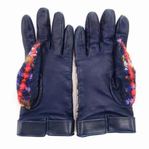GUCCI インターロッキングG ミックスツイードグローブ レザー切替 M マルチカラー