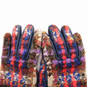 GUCCI インターロッキングG ミックスツイードグローブ レザー切替 M マルチカラー