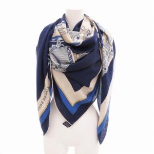 HERMES カレ140 COUPE DE GALA カレジェアン 大判スカーフ カシミヤ ブルー