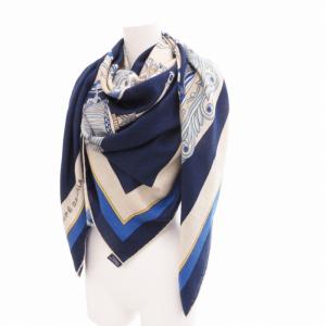 HERMES カレ140 COUPE DE GALA カレジェアン 大判スカーフ カシミヤ ブルー