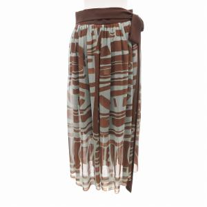 ADORE 美品 ラップシフォンスカート フレア ギャザー 総柄 ひざ丈 38 M 茶 ブラウン 水色系