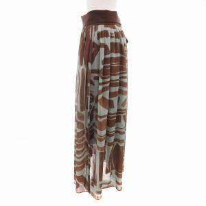 ADORE 美品 ラップシフォンスカート フレア ギャザー 総柄 ひざ丈 38 M 茶 ブラウン 水色系