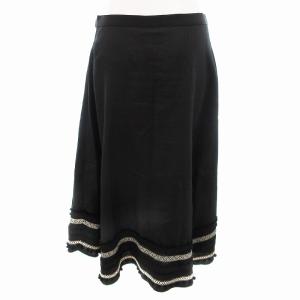 ADORE 美品 ジャガードテープスカート フレア リネン 麻 フリンジ ロング 36 S 黒 ブラック 5319120317