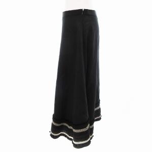 ADORE 美品 ジャガードテープスカート フレア リネン 麻 フリンジ ロング 36 S 黒 ブラック 5319120317