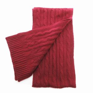 POLO RALPH LAUREN マフラー ストール ケーブル編み ポロベア 刺繍 赤茶 ボルドー系