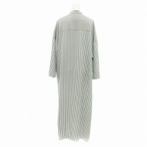 GALERIE VIE ソフトブロード バンドカラーロングシャツワンピース ストライプ 長袖 ロング 36 S 緑 グリーン 23-06-11-06140