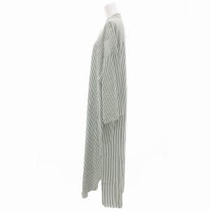 GALERIE VIE ソフトブロード バンドカラーロングシャツワンピース ストライプ 長袖 ロング 36 S 緑 グリーン 23-06-11-06140