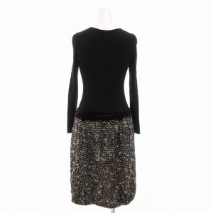 M'S GRACY 美品 ワンピース 切替 ニット ベルベット ベルト付き ラメ ウール 長袖 ロング 40 L 黒 ブラック