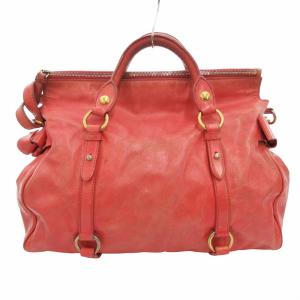 miumiu 2WAY ハンドバッグ ショルダーバッグ レザー サイドリボン ロゴ 金具 ピンク