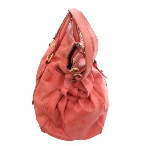 miumiu 2WAY ハンドバッグ ショルダーバッグ レザー サイドリボン ロゴ 金具 ピンク