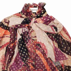 Emilio Pucci ボウタイ付 総柄シルクシャツ ブラウス フリル パフスリーブ 金ボタン マルチカラー 6