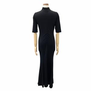 Spick&Span 23AW ボウタイカットワンピース フレア ストレッチ 半袖 五分袖 23040212110030 F 黒 ブラック