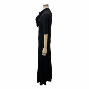 Spick&Span 23AW ボウタイカットワンピース フレア ストレッチ 半袖 五分袖 23040212110030 F 黒 ブラック