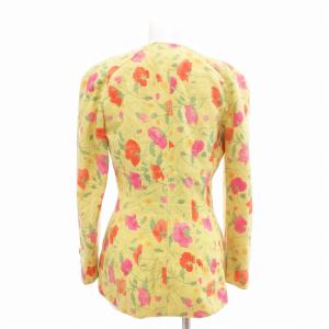 VALENTINO GARAVANI ヴィンテージ ノーカラージャケット 花柄 1B 麻 リネン混 4 黄 イエロー マルチカラー