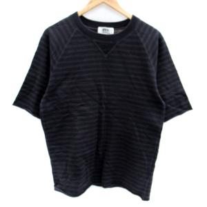 eYe JUNYA WATANABE MAN Tシャツ カットソー 五分袖 Vガゼット ボーダー  S グレー 紺 ネイビー /SM33 GY03