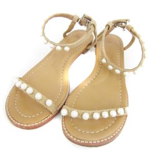 ストラップサンダル フラット フェイクパール 34 22.5?p ブラウン 茶 /YM5 GY19