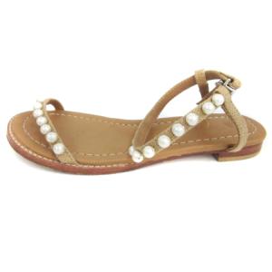 TSURU by Mariko Oikawa ストラップサンダル フラット フェイクパール 34 22.5?p ブラウン 茶 /YM5 GY19