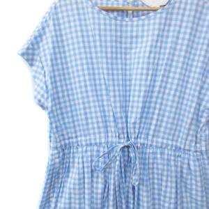 To b. by agnes b. ワンピース ドレス ニューギンガム チェック フレア ロング マキシ 半袖 切替 リボン 38 M 白