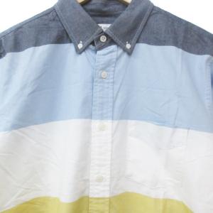 VAN JAC カジュアルシャツ 長袖 ボタンダウン マルチボーダー柄 L 白 水色 ホワイト ライトブルー /FF35