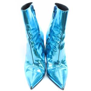 BALENCIAGA メタリック ミドルブーツ 38 ブルー 482095
