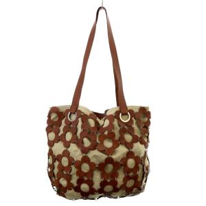 フラワー ビッグトートバッグ ポーチ付き ベージュ ブラウン