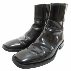 リムブーティパテントサイドジップレザーブーツ エナメル ブラック 43 592549