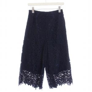 レース ワイドパンツ ガウチョパンツ 38 M 紺 ネイビー /KH
