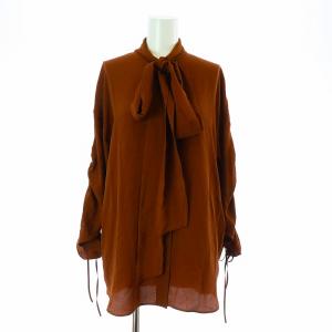 ブラウス ボウタイ 長袖 袖ドロスト リボン シルク混 38 M 茶 ブラウン 22S-G081-5111