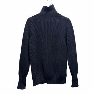 5GG ミドルゲージ ウール タートルネック ハイネック ニット  XS 紺 ネイビー