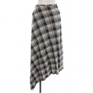 アシンメトリー スカート ロング チェック 白 ホワイト 黒 ブラック /YM