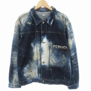 デニムジャケット ペイント加工 ヴィンテージ加工 L ネイビー SQ-21AW-JK-10
