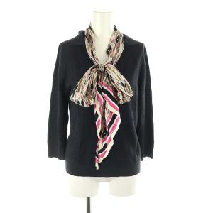 スカーフ付き ニット プルオーバー S ネイビー