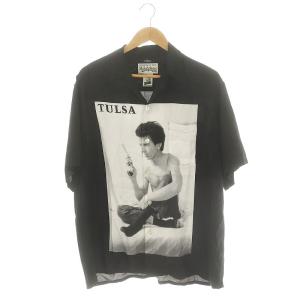 半袖レーヨンシャツ カジュアルシャツ L 黒 ブラック /HK OS SH