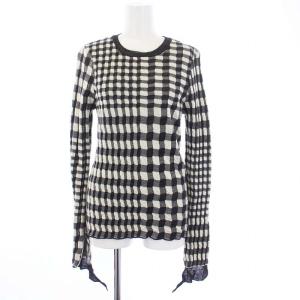 フィービー期 ニット セーター 長袖 クルーネック チェック アルパカ混 XS 黒 白 ブラック ホワイト