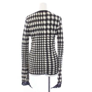 CELINE フィービー期 ニット セーター 長袖 クルーネック チェック アルパカ混 XS 黒 白 ブラック ホワイト