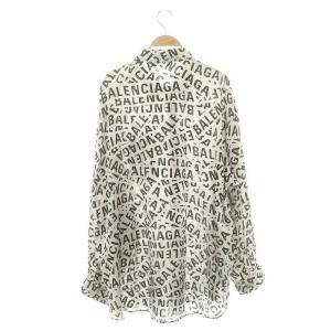 BALENCIAGA ロングスリーブシャツ ロゴ総柄 グレー 34 XXS ブラック 681050
