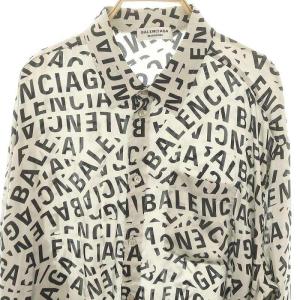 BALENCIAGA ロングスリーブシャツ ロゴ総柄 グレー 34 XXS ブラック 681050