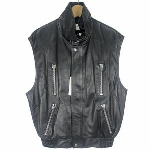 22AW ソフトラムスキン スリーブレス レザージャケット 50 ブラック