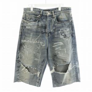 UNISEX バギーグラフィティデニム ショートパンツ ダメージ加工