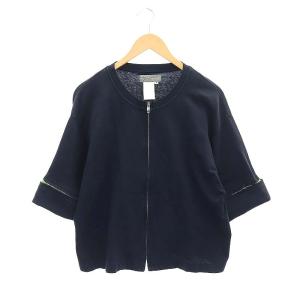 コットン スリーブデザイン ジップアップカーディガン M  ネイビー