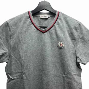 MONCLER Vネック Tシャツ 半袖 カットソー  ライン ロゴ ワッペン ワンポイント M 灰色 グレー AA