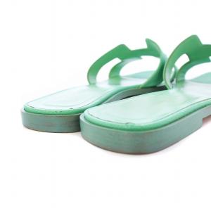 HERMES オラン フラットサンダル レザー 37 グリーン