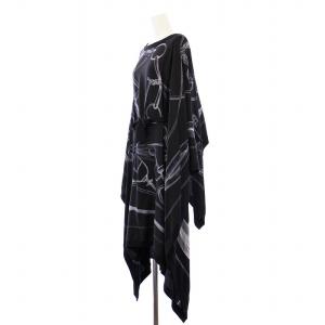 HERMES ツイルレーヌ ポンチョ風ワンピース シルク カシミヤ 38 ブラック