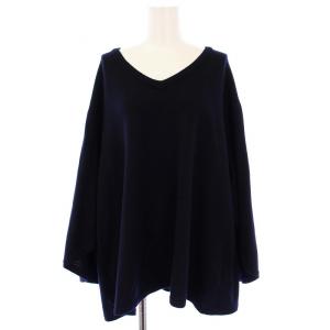 ニットプルオーバー ワイドスリーブ 七分袖 カシミヤ 42 ネイビー