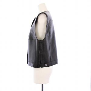 HERMES レザーベスト 中綿 カーフスキン セリエボタン 38 ブラック