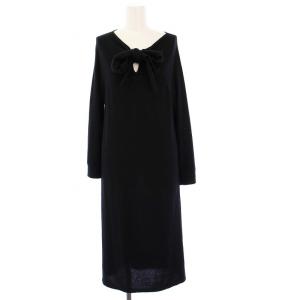ニットワンピース カシミヤ シルク リボン 40 ブラック