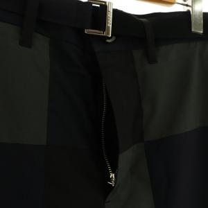 sacai 23年製 ロゴベルト付き チェッカープリントパンツ 2 ネイビー