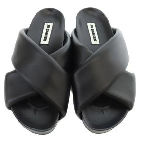 JIL SANDER クロスストラップフラットサンダル オープントゥ レザー 39 ブラック