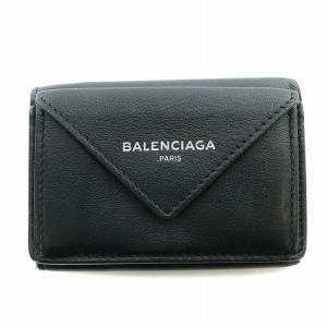 ミニペーパーウォレット 三つ折り財布 コンパクト レザー ロゴ 黒 ブラック 391446 /BB OH